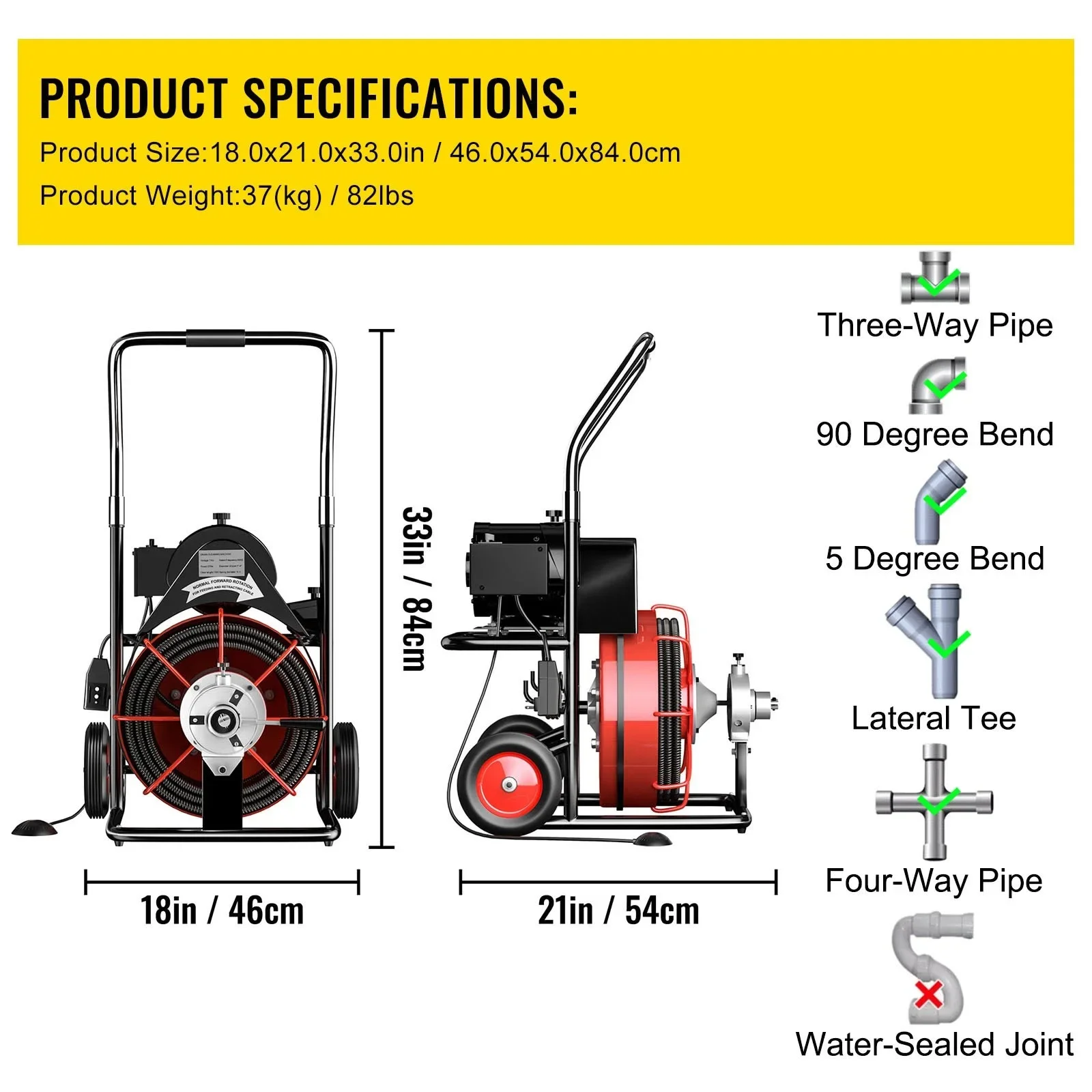 Electric Drain Cleaner Machine 75 Ft X 3/8 Inch Auto Feed for 1\