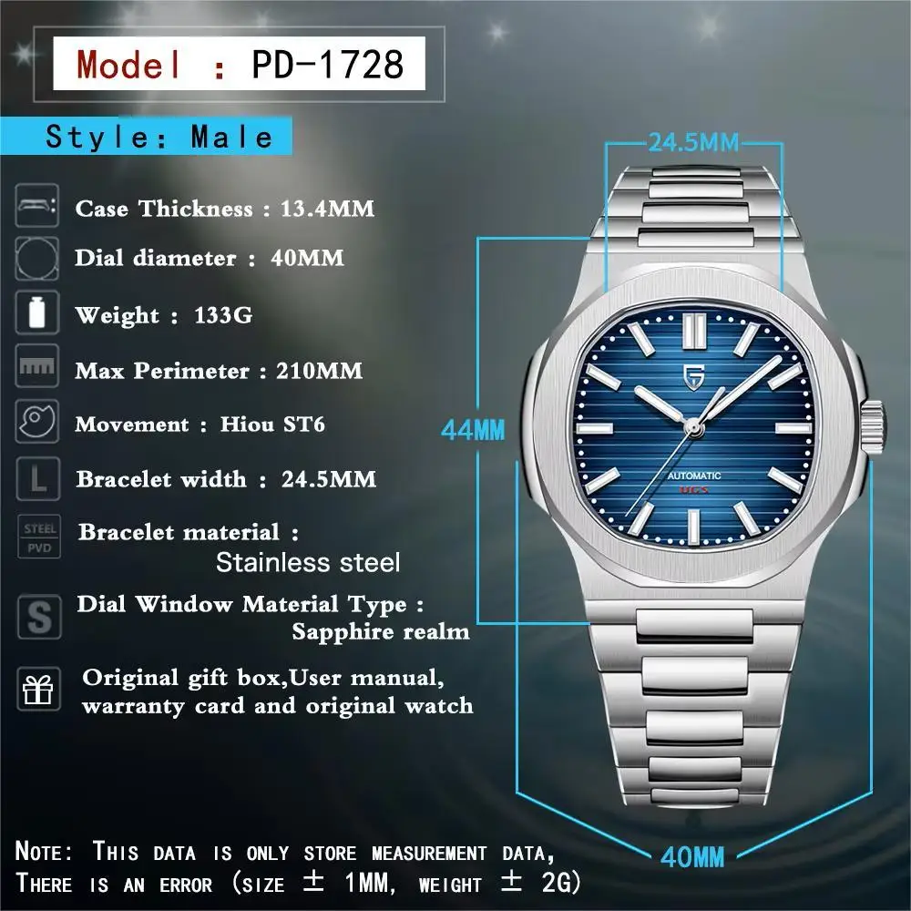2025 New PAGANI DESIGN  Men's Mechanical  Automatic Watch Men AR Sapphire glass  Stainless steel Waterproof Clock