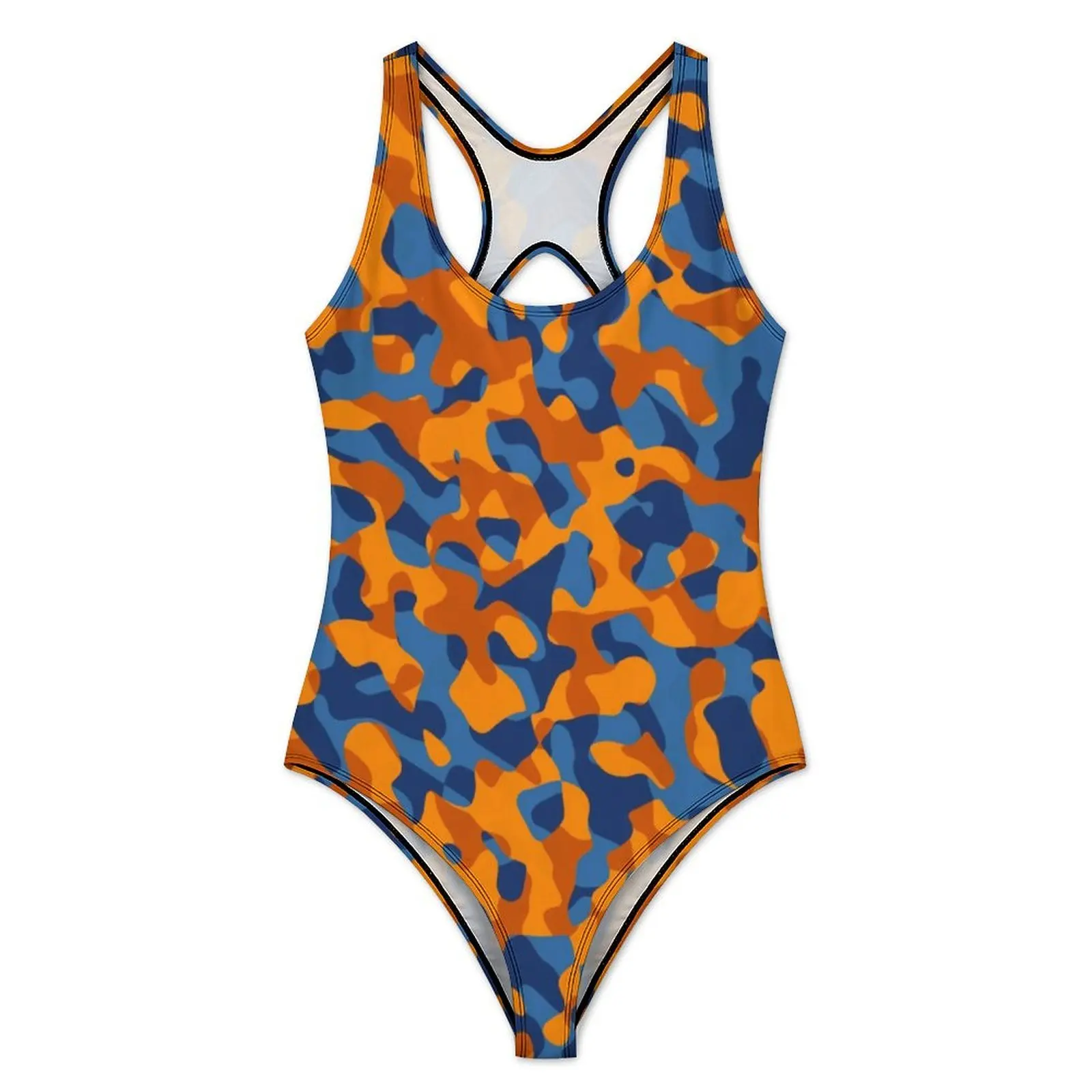 Blue And Orange Camo Swimsuit Camouflage Swimwear One Piece Fitness Bodysuit Backless Bathing Suit Women Push Up Sexy Beach Wear