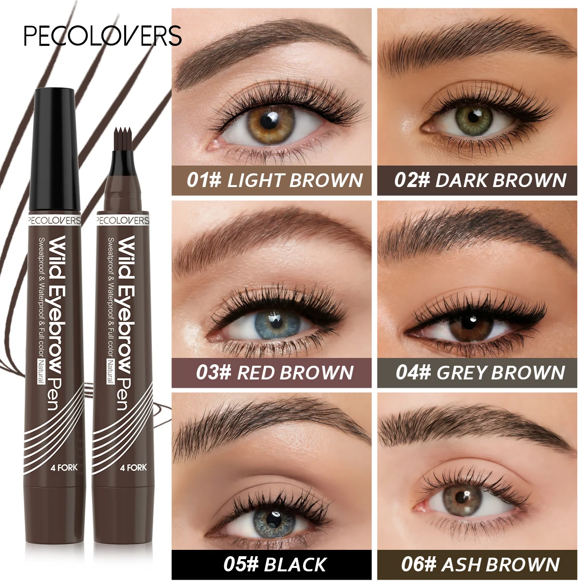 2PCS Beginner‑Friendly Wild Eyebrow Makeup Set, 4‑Fork Microblading Eyebrow Pen Plus Clear Brow Setting Gel