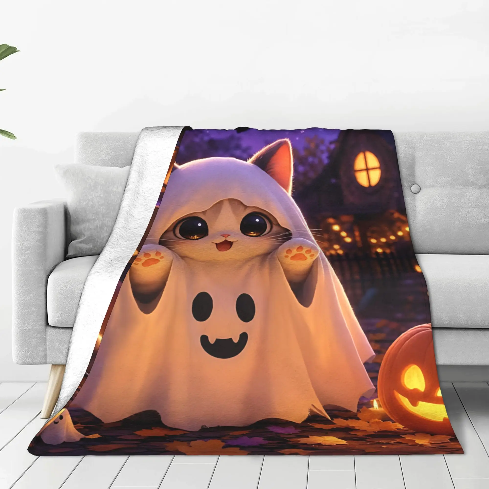 1PC Home Ghost Staircase Blanket Throw Blanket  Novelty Warm Blanket All Season Gift for Happy Halloween Give Thanks