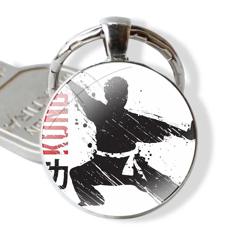 Oyama Kyokushin Karate Keychain Handmade Glass Cabochon Key Ring Holder Pendant Key Chains