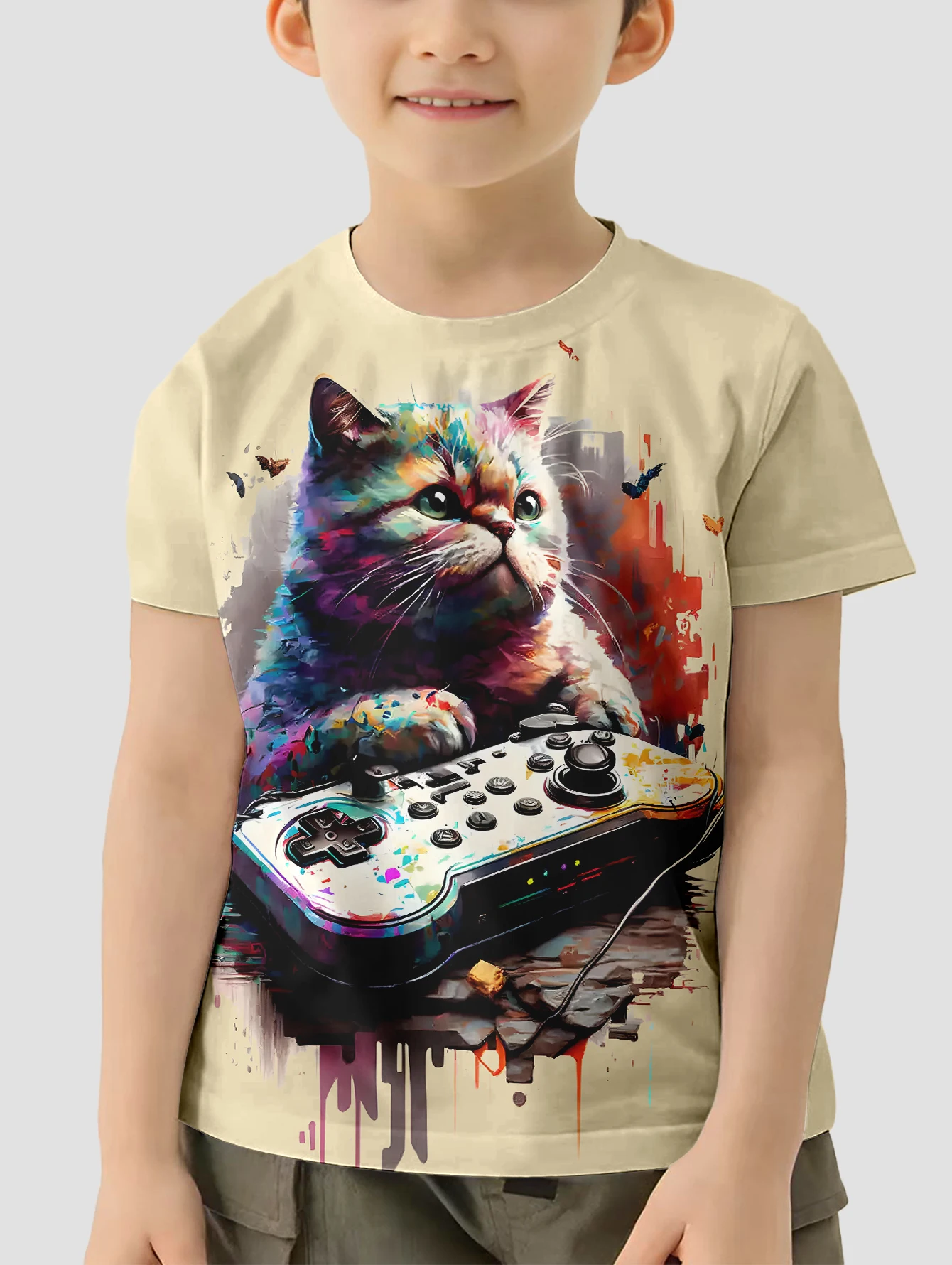 

Cat Short Sleeve Children Top Shirts Outdoor Clothes for Children Boys Wear Child T-shirt Kids Summer Clothes Clothing Boy Tops