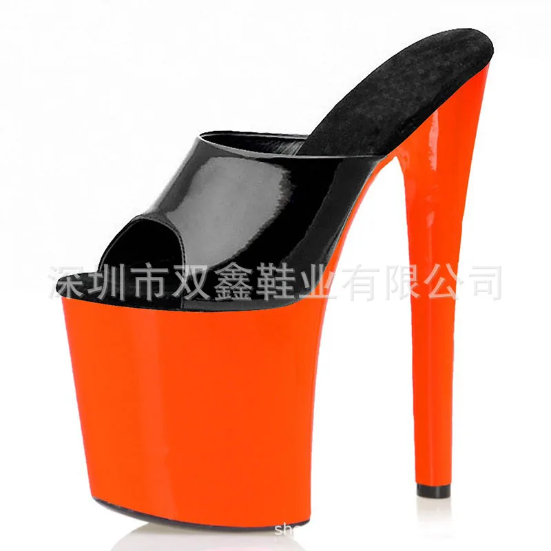 

20CM Orange Slipper Sexy Female Summer Sexy Pole Dancing High Heels Nightclub Hate Sky High Model Catwalk Sandals