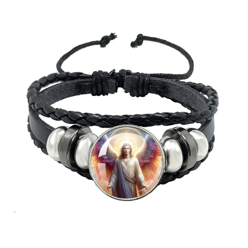 Archangel St.Michael Protect Me Saint Shield Protection Leather Rope Bracelet Uriel Gabriel Amulet Gifts Bracelet Accessories