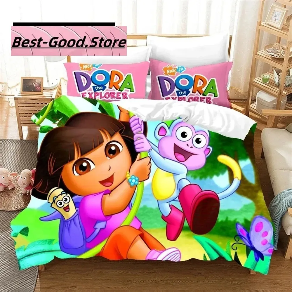 3D Print D-Dora Cartoon Explorer Bedding Set Boys Girls Twin Queen King Size Duvet Cover Pillowcase Bed boys Adult Bedroom