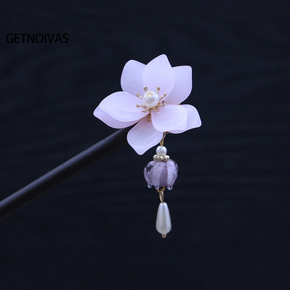 Vintage Wooden Hair Stick Chinese Style Flower Hairpin With Tassel Elegant Hair Clip Headband Hair Accessories Hairpins Gift SL
