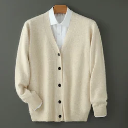 Autumn And Winter New Men's Mink Cashmere Cardigan V-neck Button Coat Loose Casual Knit Bottoming Shirt Sweater