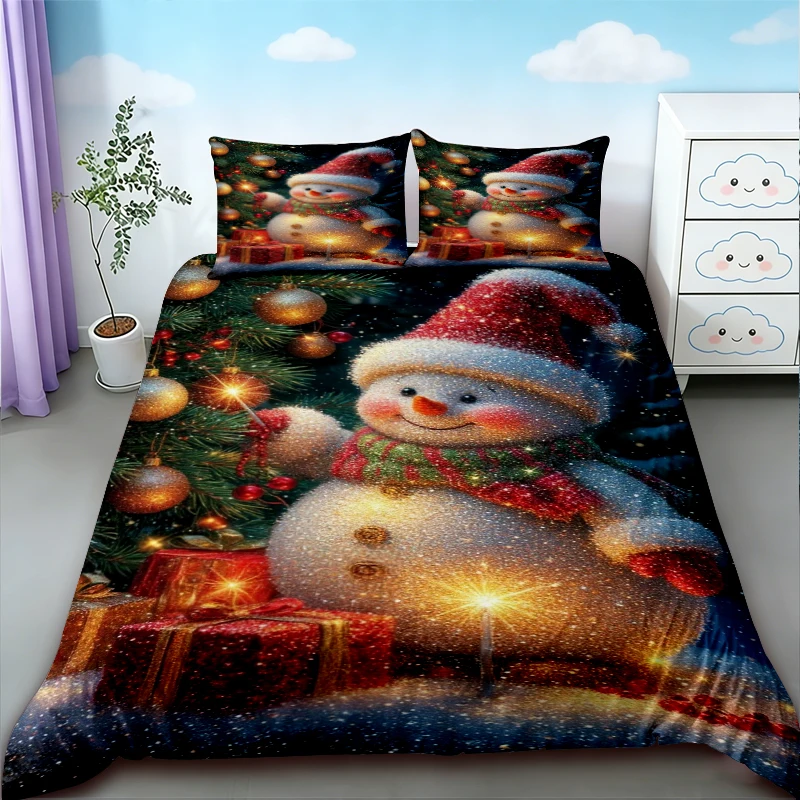 Duvet Cover 3-piece Christmas themed Santa Claus print (1 duvet cover+2 pillowcases, no core) soft and comfortable bedding set