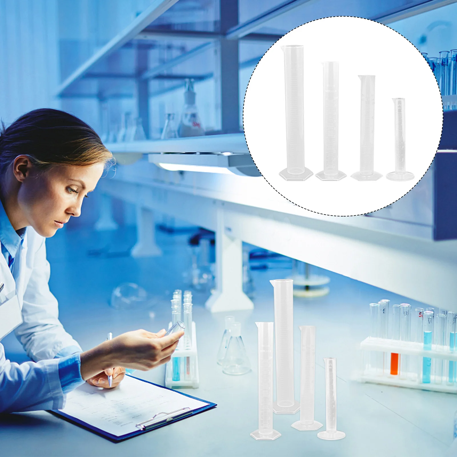 

4pcs Plastic Graduated Cylinder Transparent Durable Laboratory Measuring Tool For Science Test Aromatherapy Wine