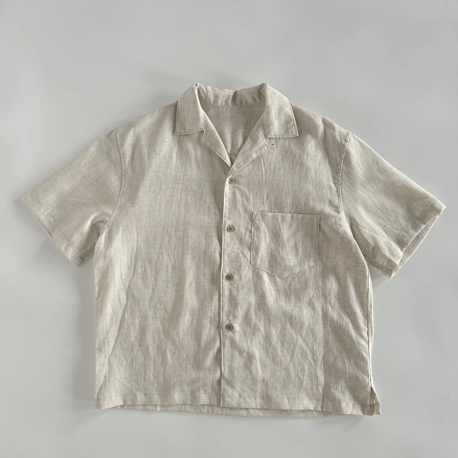 Loose Fit Linen Short Sleeve Cuba Collar Shirt Men's Summer Fashion Tutoo Brand Pocket Detail Color Retention Non-Shrinkage