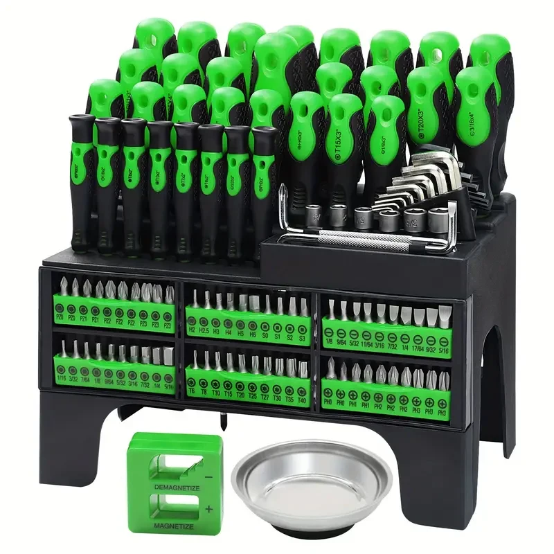 118-Piece Magnetic Screwdriver Set with Plastic Racking Precision Screwdrivers Nut Drivers Ratchet Handles Allen Keys Sockets