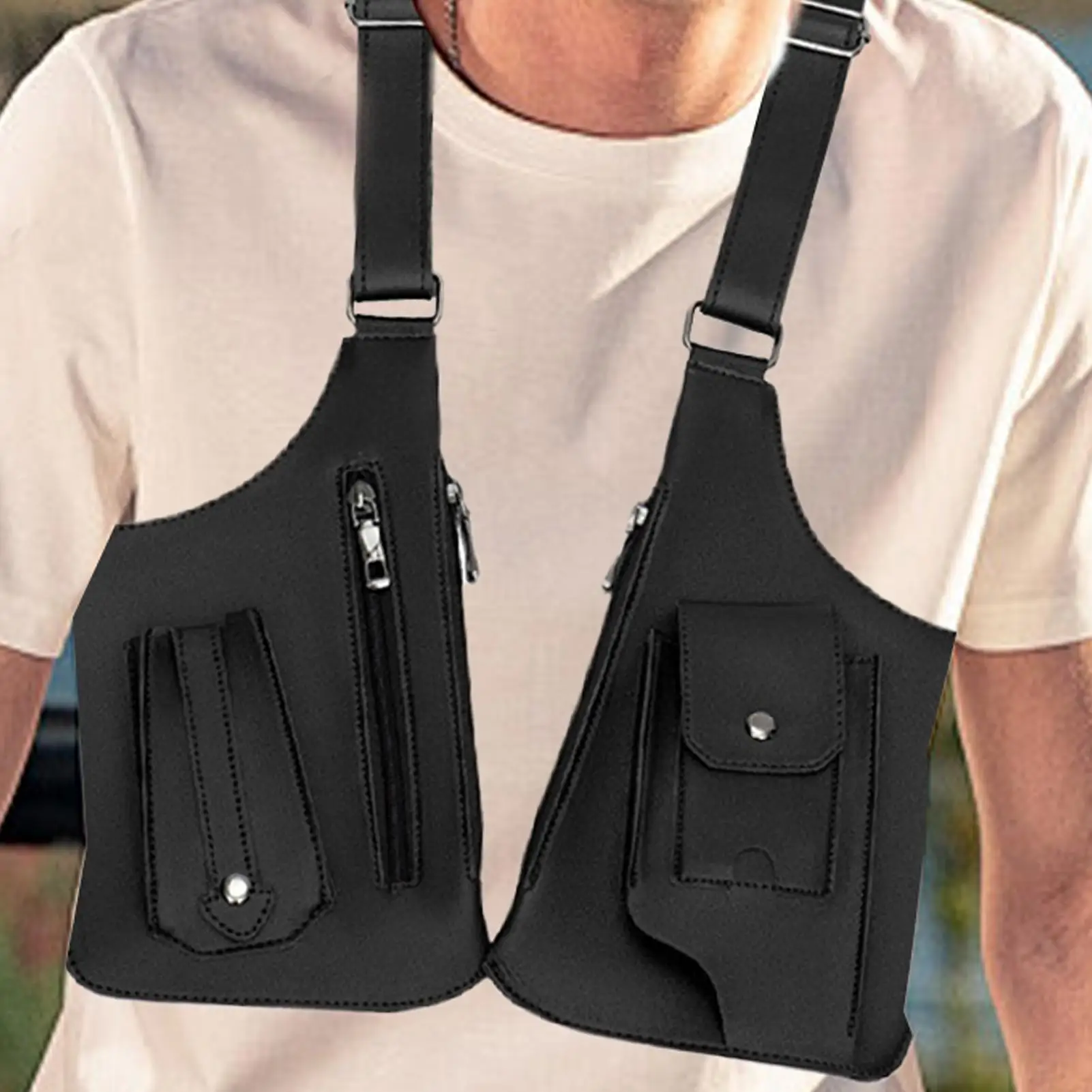

Men Anti Theft Bag PU Waterproof Double Shoulder Harness Bag Multi-pocket Waist Pack Secure Storage For Phone Wallet Passport