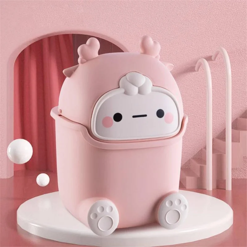 Kawaii Mini Trash Can Desktop Garbage Bin Home Office Rubbish Bin Cartoon Cute Waste Dustbin Household Kids Room Decoration