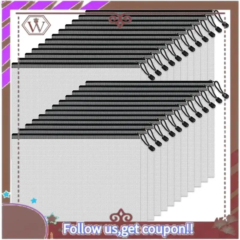 أكياس ABBG-Mesh بسحاب، 24 جيوب شفافة بسحاب، حجم حرف A4، أكياس تخزين منظم مجلد بسحاب للمدرسة واللوازم المكتبية