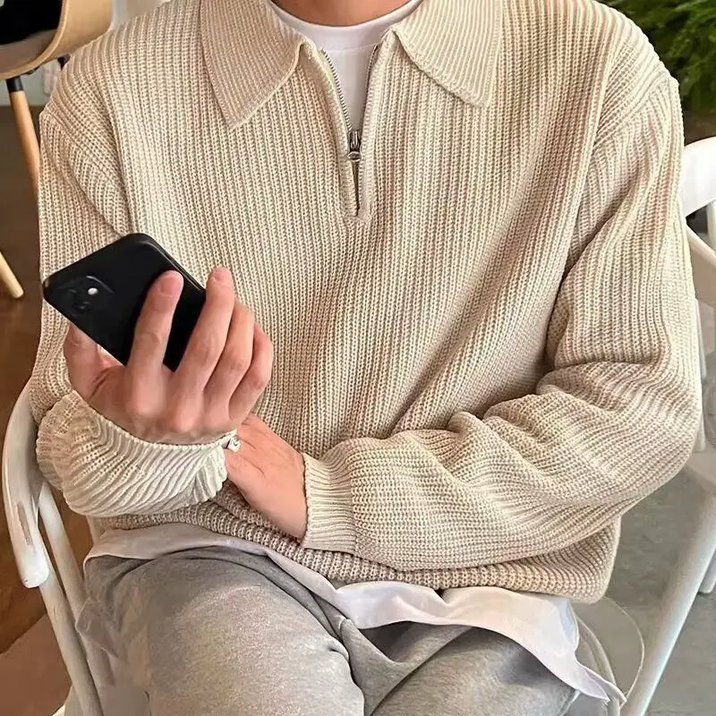 

Вязаный свитер Thiened на молнии, повседневный теплый вязаный свитер из полиэфирного волокна, весна-осень, длинный све, стандартный крой