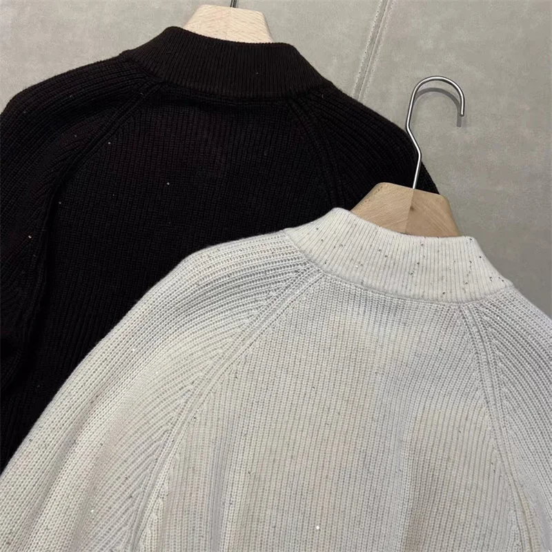 Bild 7: Damen-Cardigan, Neu Herbst 2026, Einreihiger Slim-Fit Damen-Langarm-Oberteil, Pailletten-Mischgewebe Damenmantel, Damenpullover