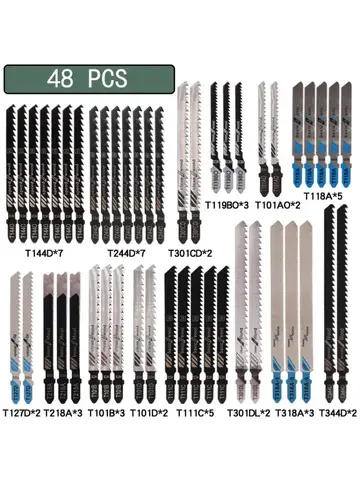 10/20/35/48Pcs T-Shaft Jigsaw Blades HCS Assorted Jig Saw Blades For Wood Plastic Metal Cutting T119B T111C T218A T118A T118B