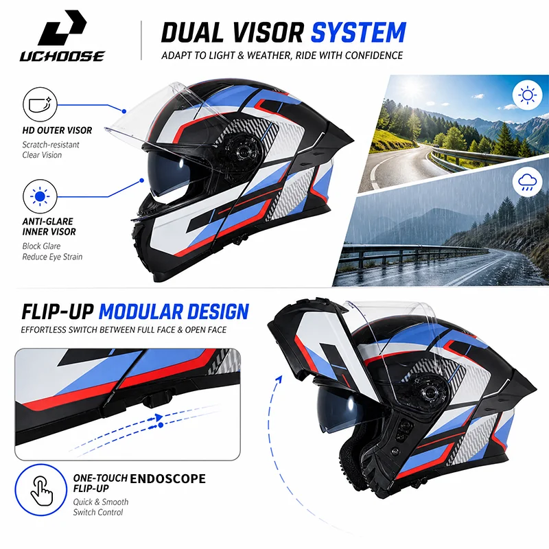 Uchoose Erwachsenen-Klapphelm  – Flip Up Helmet Dual Visor Bewertung und Preis