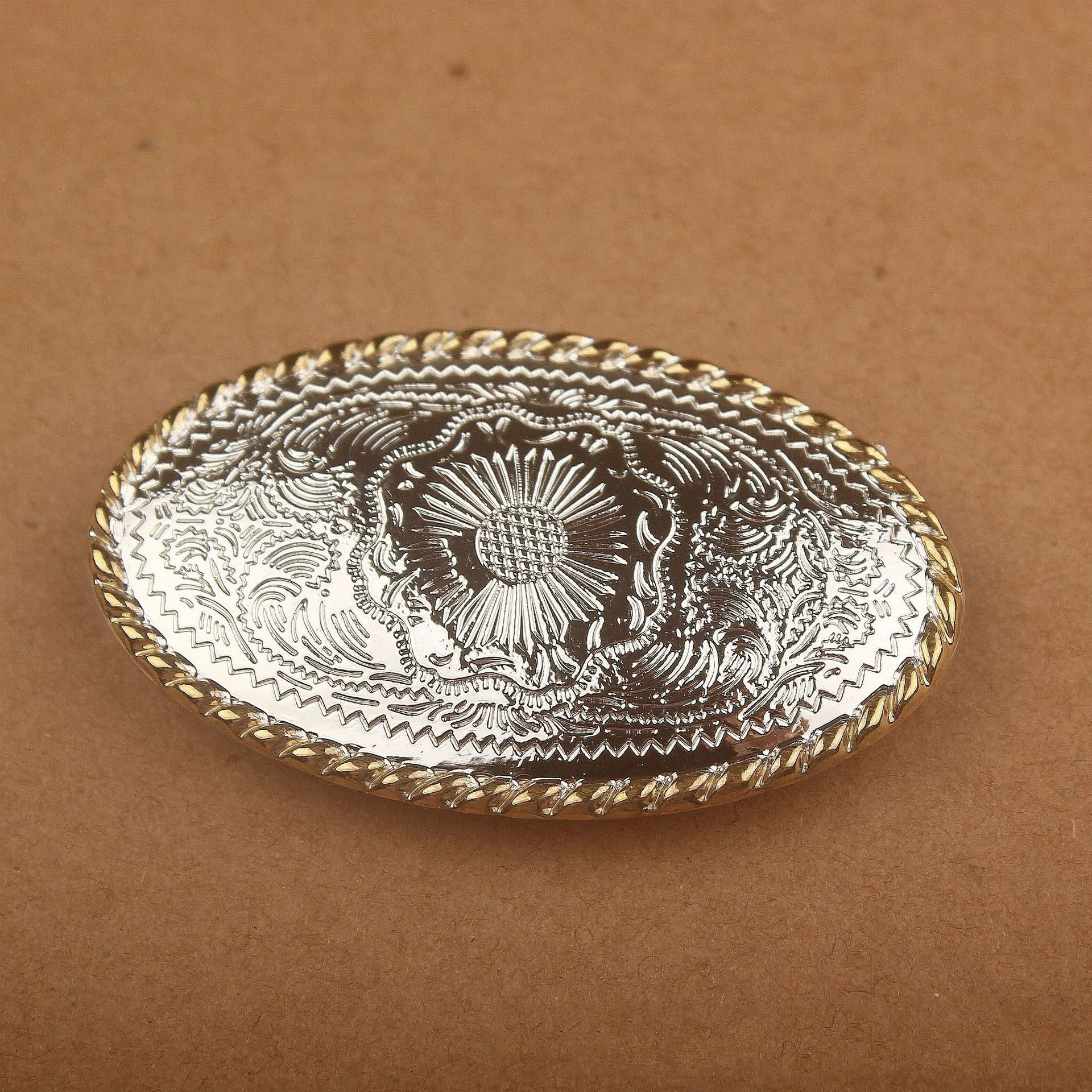 5Pcs 47*29mm Oval Silver Gold Edge Floral Engraved Decorate Conchos Button For Leather Decorative Accessories Screwback