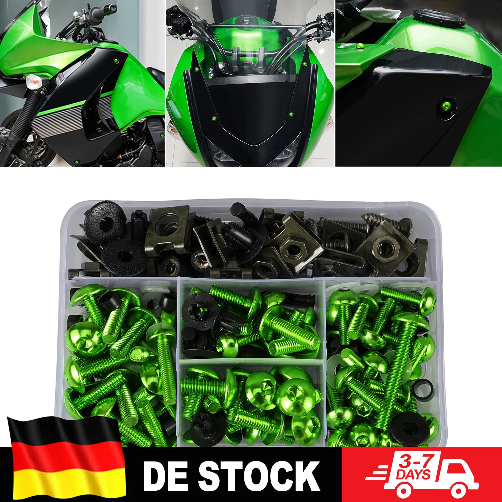 190-teiliges Motorrad-Verkleidungsschrauben-Set mit Schrauben und Muttern für Kawasaki Z1000 Z750 Z800 Z650 Ninja 250R 300 500 650 ZX10R ZX14R 6R 7R 9R