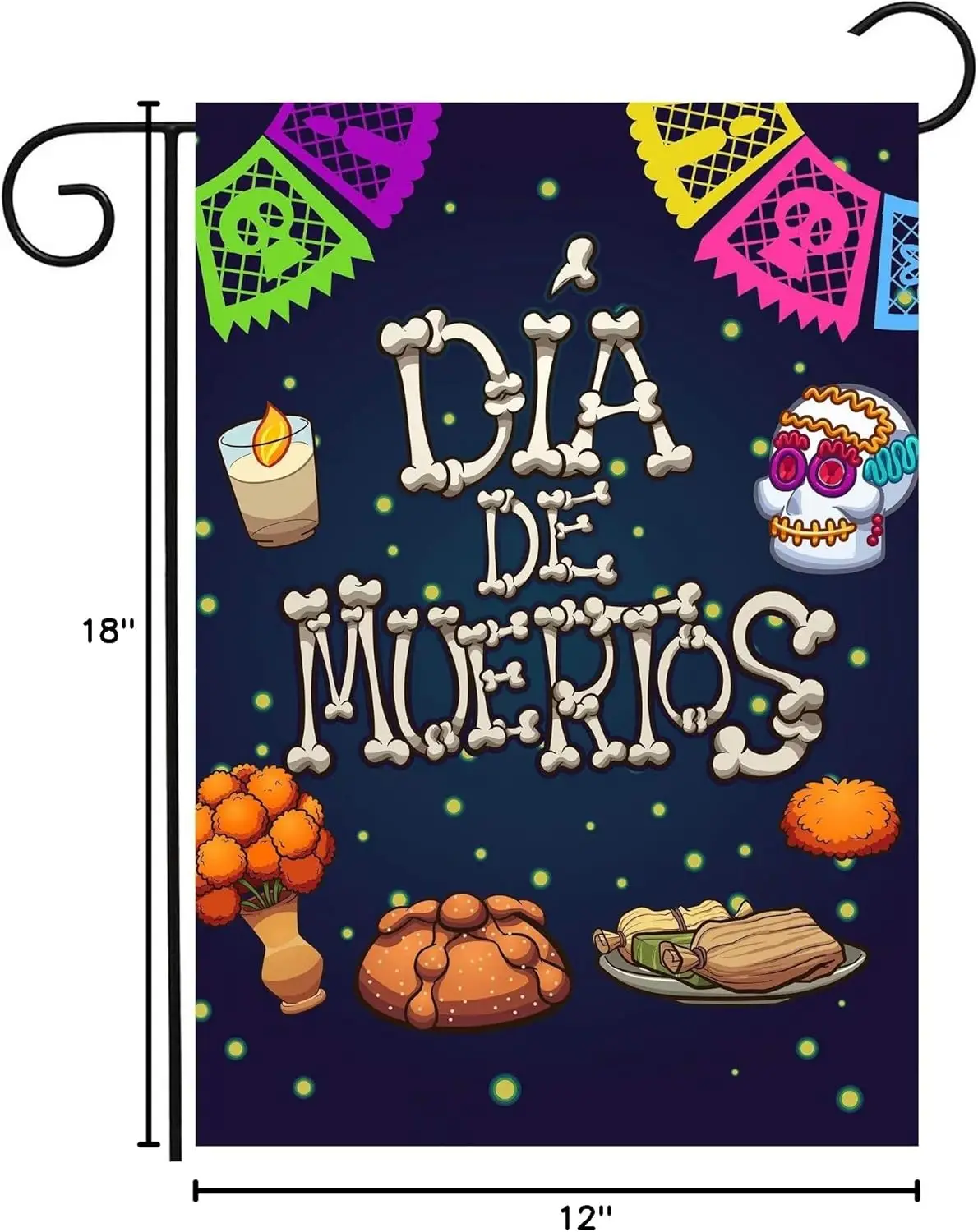 Mexico Dia De Los Muertos Sugar Skull Skeleton Candle Garden Yard Flag 12