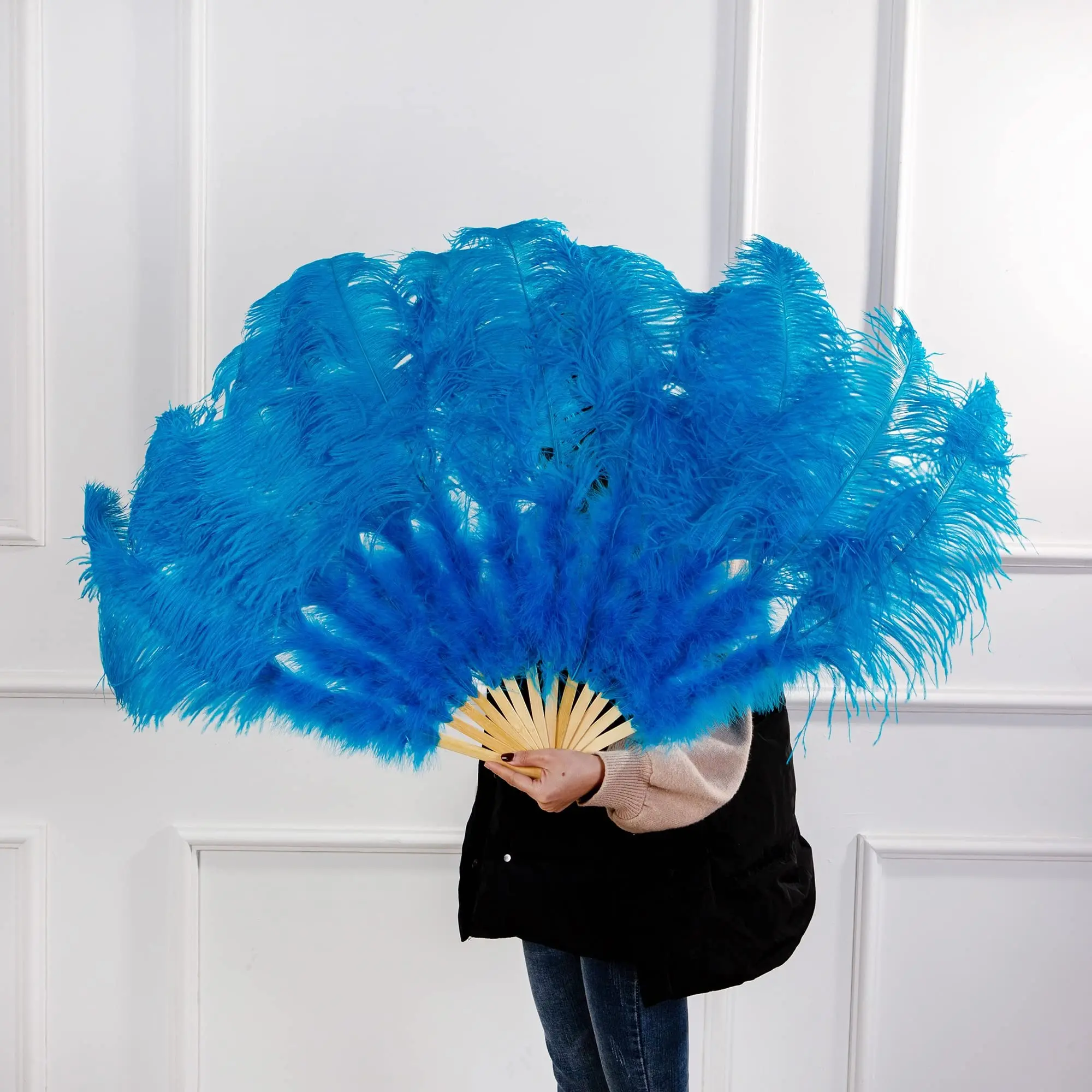 

13 Bone Fluffy Ostrich Feathers Fan Carnival Party Wedding Celebration Belly Dance Show DIY Decoration Fan Plumes Fan Customized