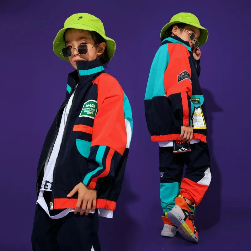 Vêtements de costume de danse jazz pour enfants, pantalons décontractés pour filles et garçons, vêtements hip hop cool, pull haut, veste de poche, sweat-shirt de course