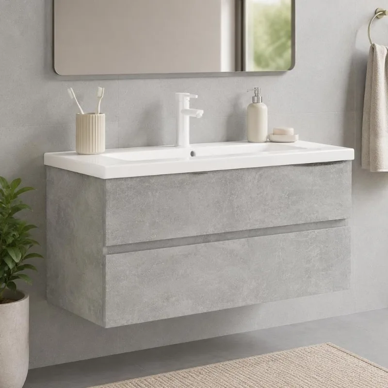 Waschbeckenunterschrank 100 x 38,5 x 45 cm, aus robustem und stabilem Sperrholz, elegantes minimalistisches Design mit Aufbewahrungsschublade, Oberfläche geeignet für Waschbecken, leicht zu reinigen