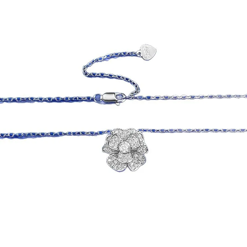 Xiaoyan 100% S925 Silver Camellia Flower Necklace Pendant Women's Light Luxury Exquisite Edition Anniversary Gift