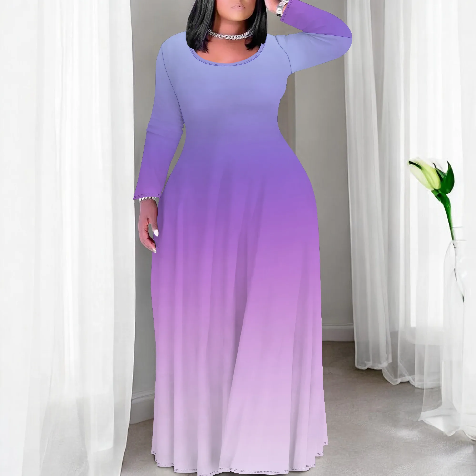 Abiti lunghi da donna a maniche lunghe taglie forti T-shirt Boho Sundress Abito autunnale con tasche