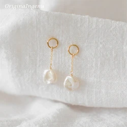 14K Gold Filled Circle Pearl Drop Earrings Handmade Dainty Jewelry Modern Tarnish Resistant Jewelry Hypoallergenic Stud Earrings