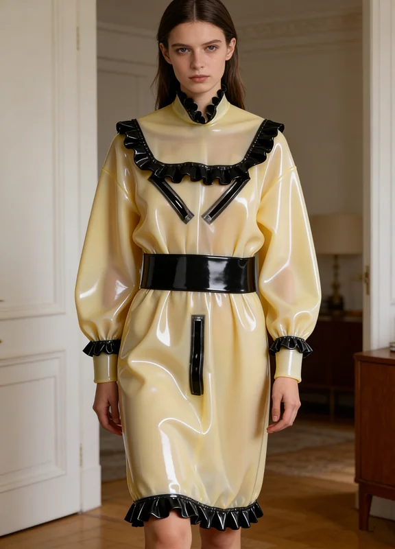 GummiTransparent & White Latex Rubber Women's Long Dress - Fashion Style, Size S-XXL