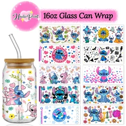 Stitch 16oz UV DTF Cup Wrap Libbey Glass Beer Can tumbler Transfer Stickers Waterproof Permanent Adhesive Spring Flower Cartoon