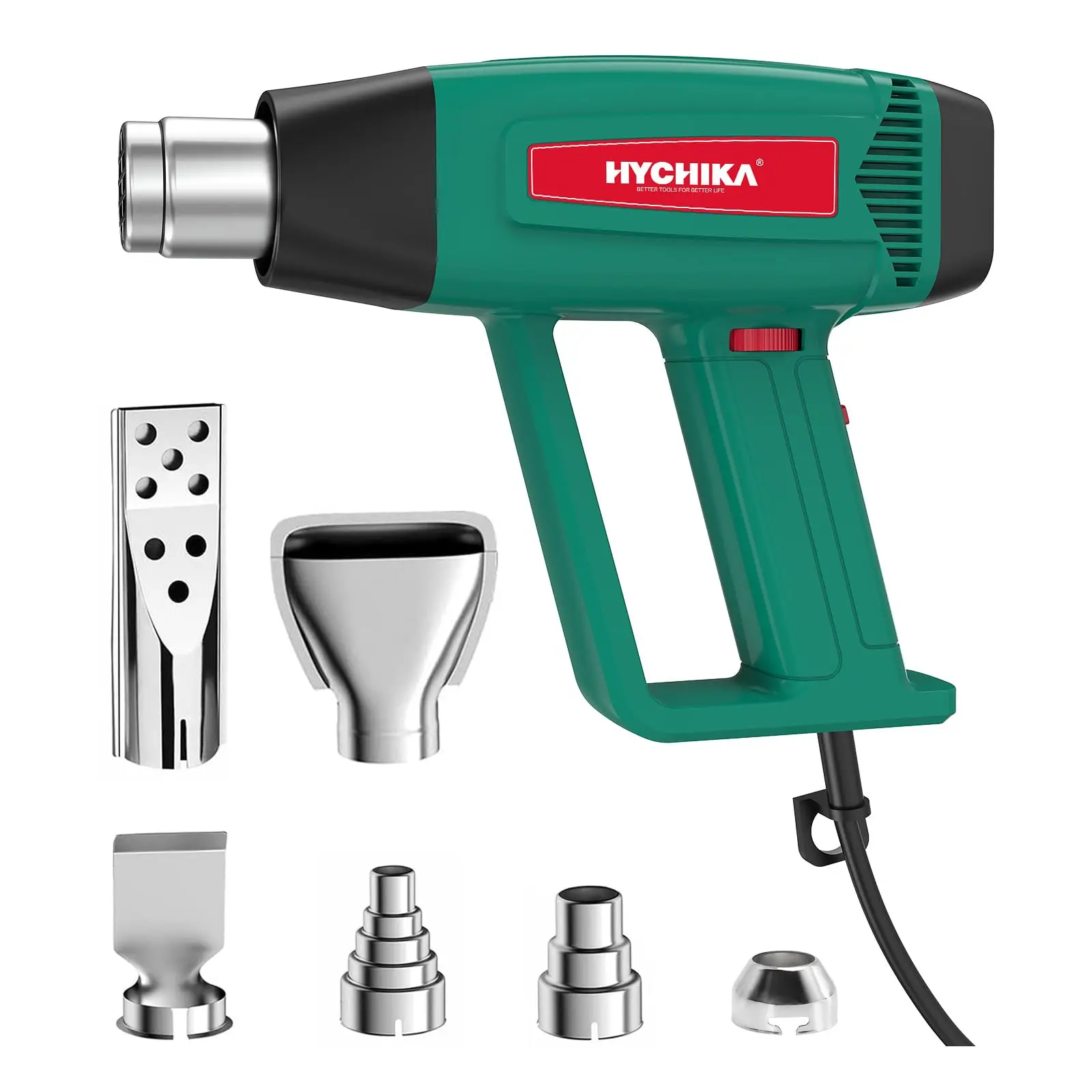 HYCHIKA High Quality Electric Heat Air Gun with Six Nozzles Adjustable Temperature 1800W 230V 60-600℃ Hot Air Gun Power Tools