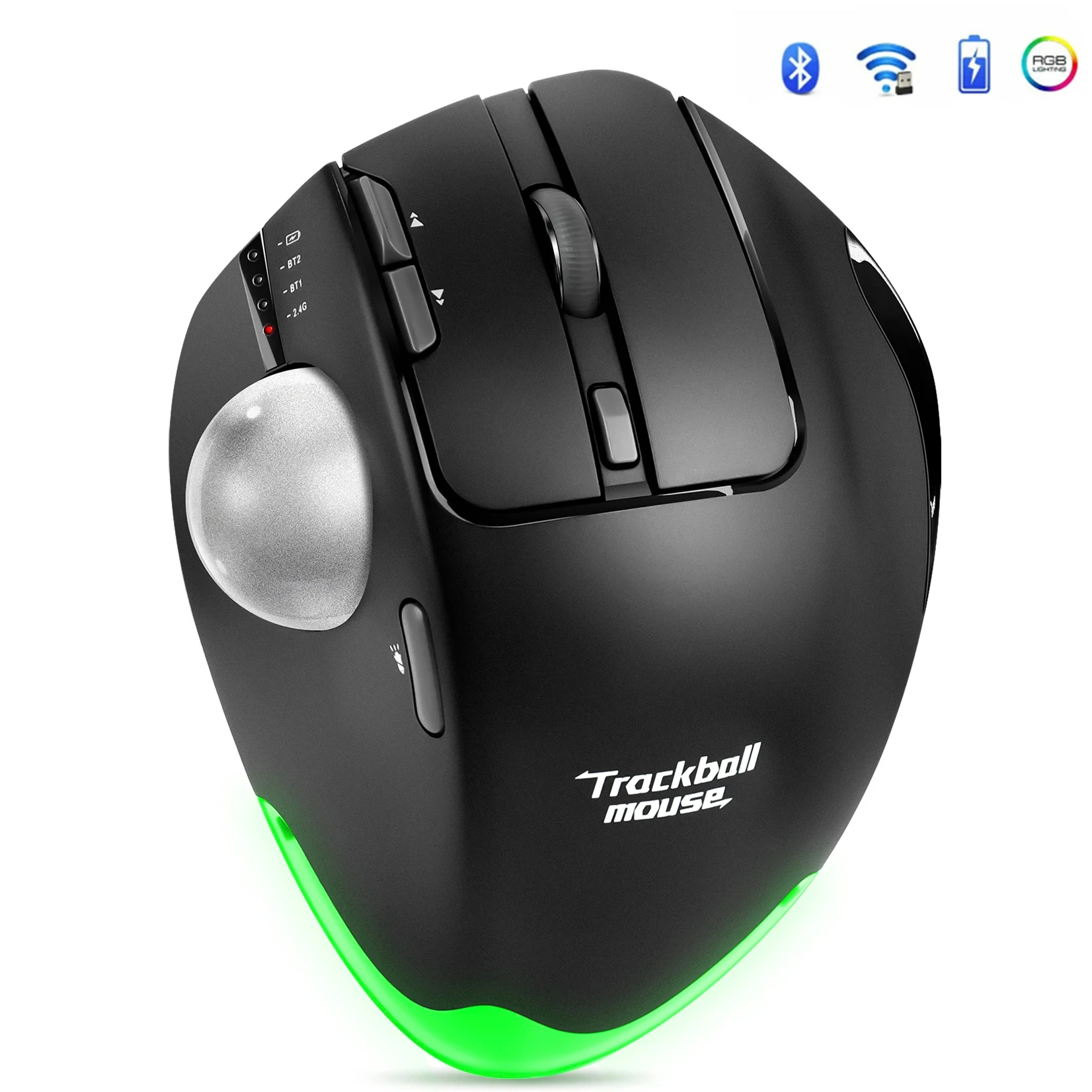 

RGB Ergonomic Rechargeable Rollerball Mice 2.4G Wireless Bluetooth Trackball Mouse for PC Computer Laptop Mac IOS Windows