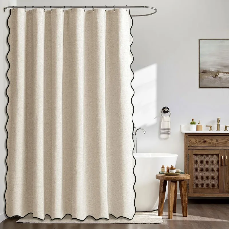 2026 New Luxury Linen Shower Curtain with Black Metal Hooks Waterproof and Mildew Shading Suitable for Toilet Bathroom 욕실 커튼