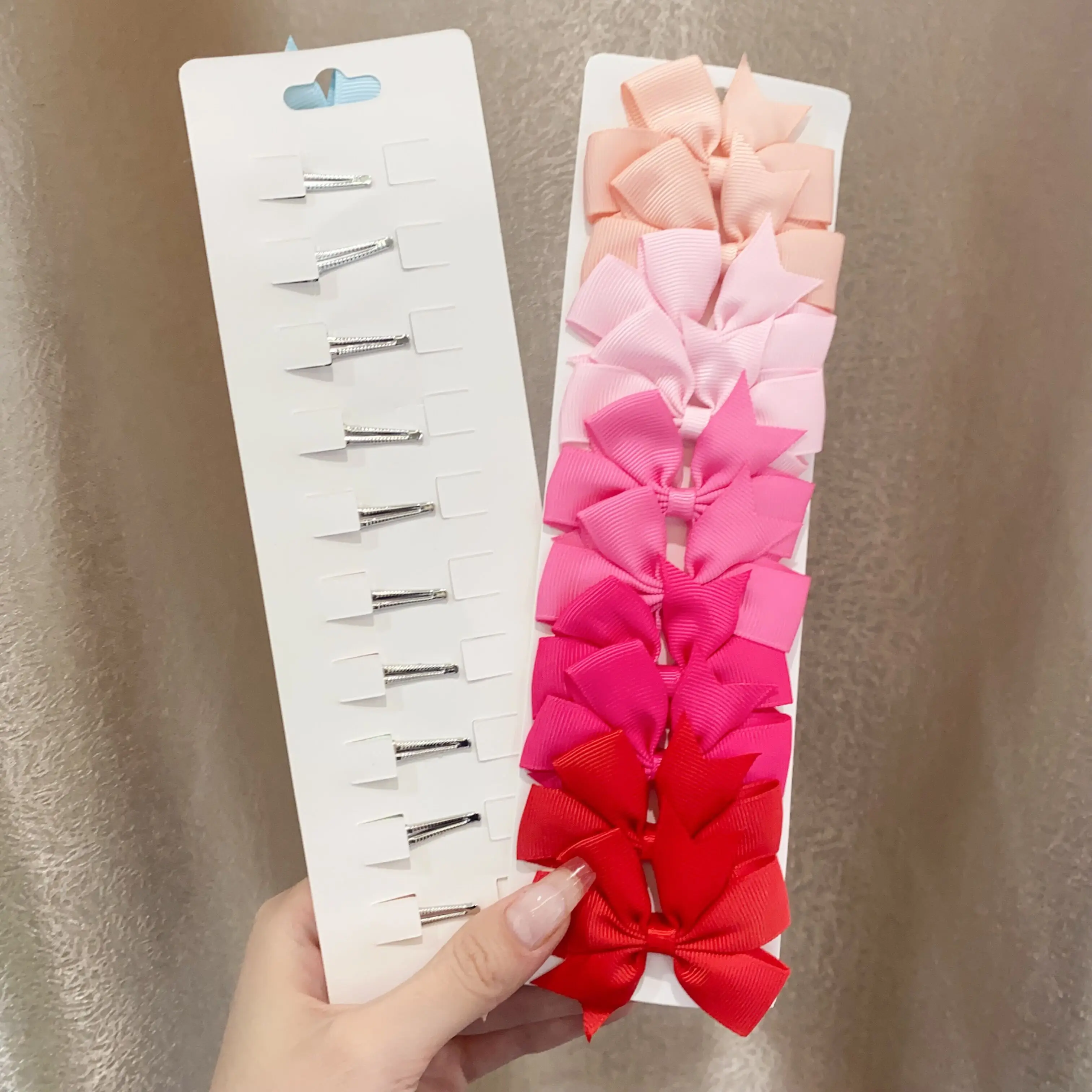 10pcs/set Solid Colors Grosgrain Ribbon Bows Clips Hairpin Girl\'s hair bows Boutique Hair Clip Headware Kids Hair Accessories