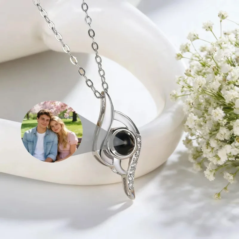 

Elegant Custom Photo Projection Angel Eye Pendant Necklace, Personalized Picture Engraved Jewelry, Valentine Gift for Women