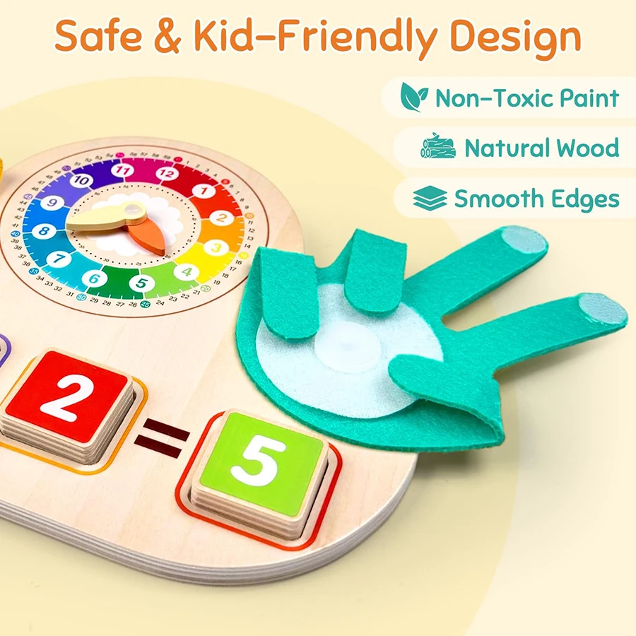 Brinquedos montessori para crianças, manipuladores de matemática com blocos de números de relógio, cartões de contagem de dedos, brinquedos educativos de aprendizagem pré-escolar