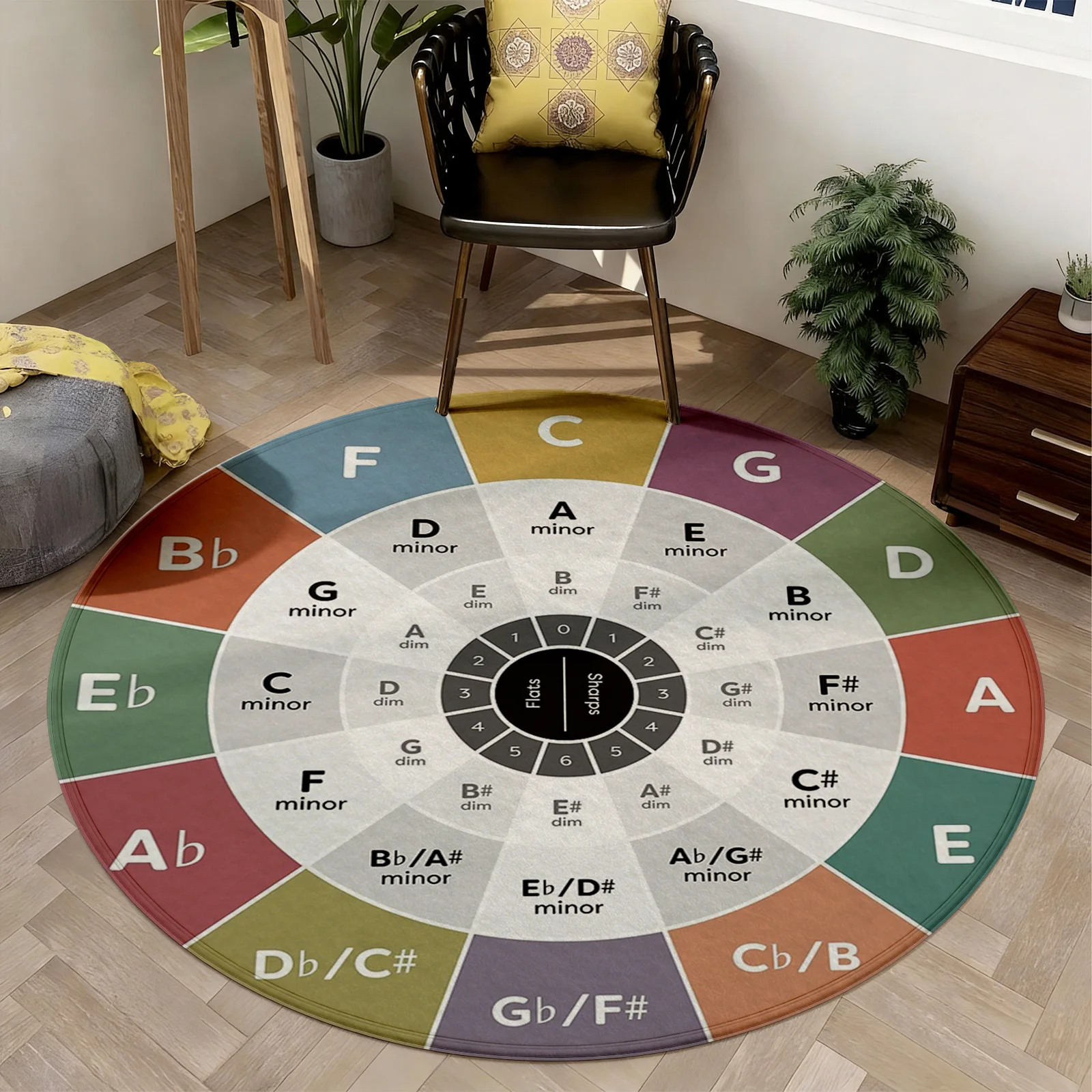 Acoustic Music Notes Round Area Rug Mat Home Decor Chord Scale Diagram Living Room Floor Carpet for Musicians Aesthetic Theory M