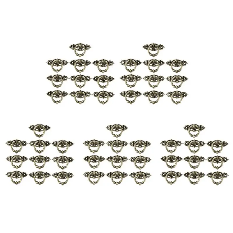 

50 шт. винтажных ручек-кольцев для кухонных шкафов, комодов, дверей и ящиков (античная латунь), новые