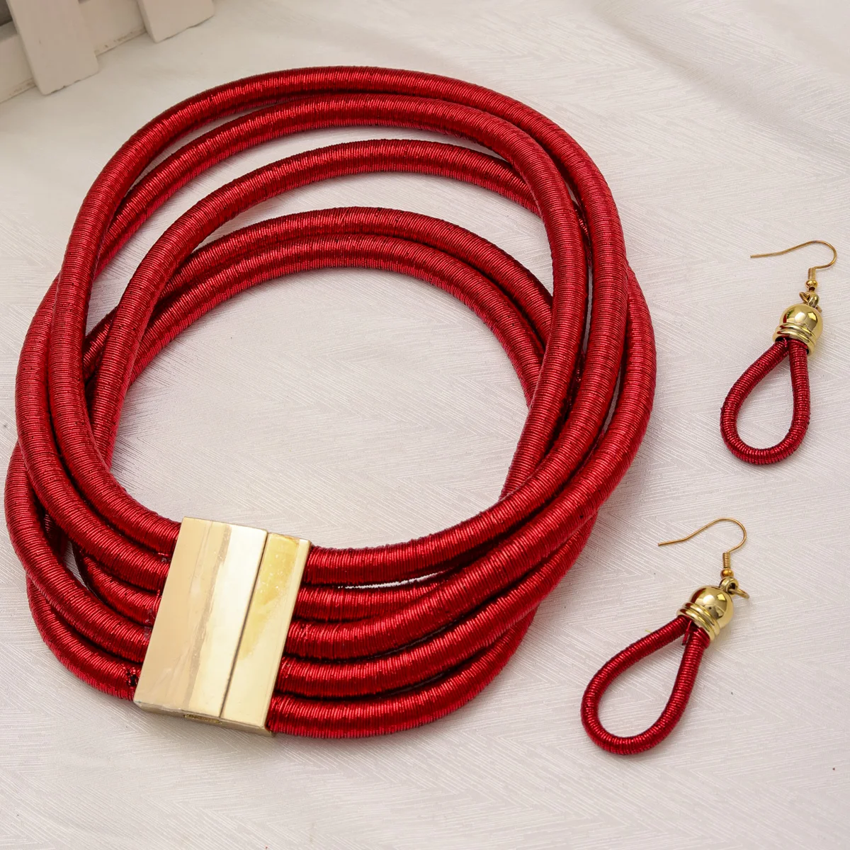 Liffly African Jewelry Sets Fashion Choker Necklace Earrings for Women Bohemia Bracelet Statement Jewellery Magnetism Button