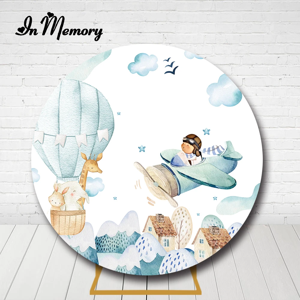 Balon udara panas anak-anak penutup latar belakang bulat anak laki-laki baru lahir pesta ulang tahun pertama latar belakang lingkaran elastis