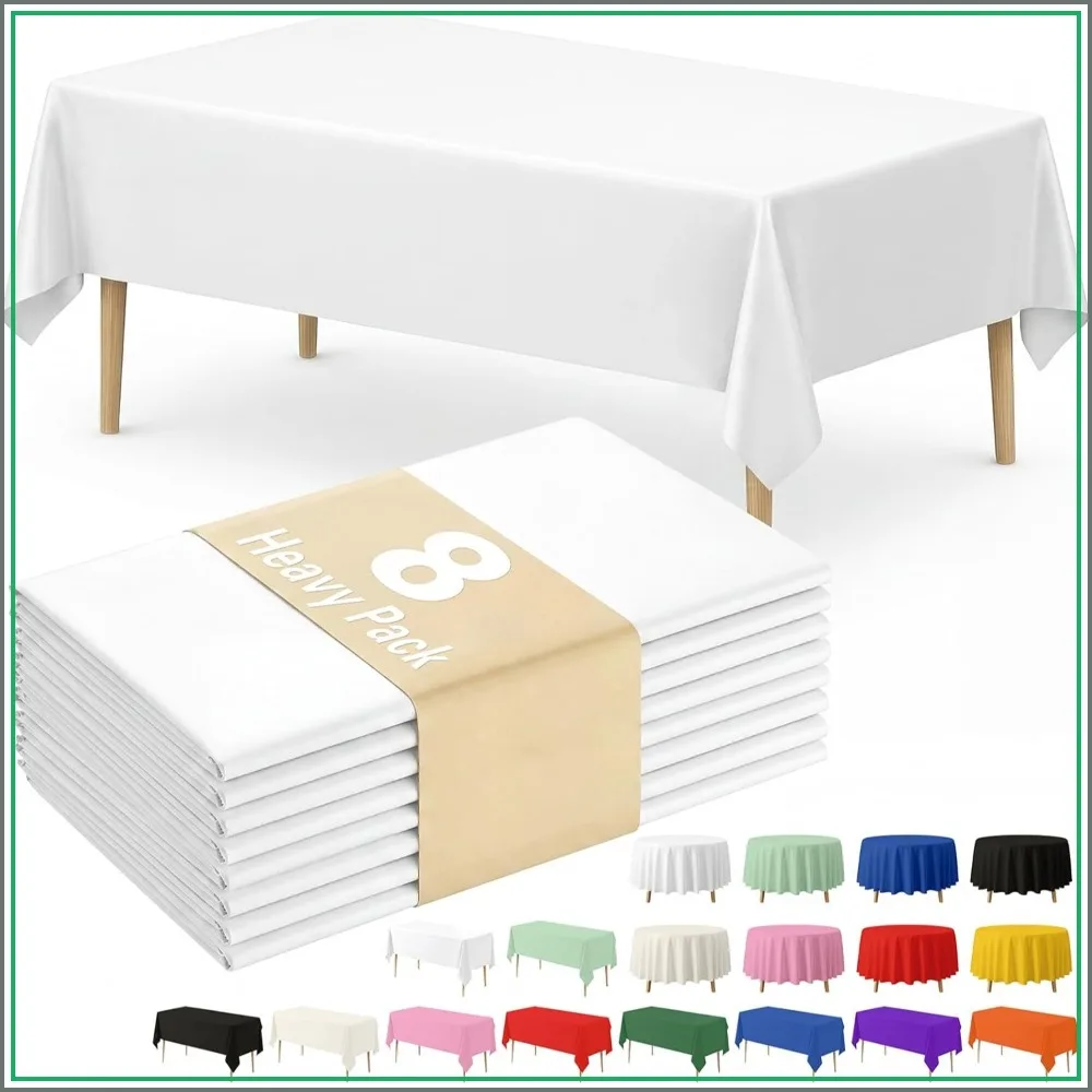 

Disposable White Tablecloth 70x120 Inch, Waterproof Rectangle 8 Pack for Party, Picnic, Birthday