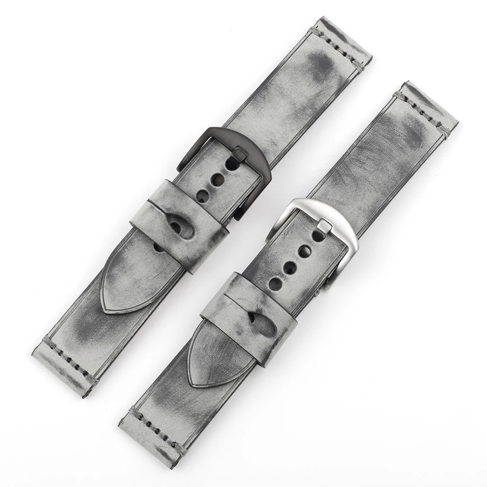 

22 мм ремешок для часов в стиле ретро, матовый полированный ремешок для часов ручной работы, серый матовый ремешок для часов, мужской сменный браслет, ремень