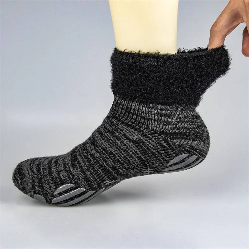 Mens Thermal Socks Winter Warm Short Cotton Thick Plus Velvet Home Sleeping Soft Anti slip Floor Sock Male Gift Slipper 2023 New