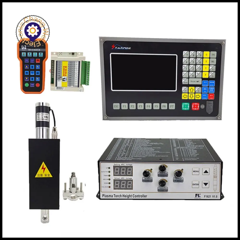 Cyclmotion CNC 2axis Plasma controller system THC SF-2100C+F1621 flame height controller+lifting body JYKB-100-DC24V+F1510 MPG