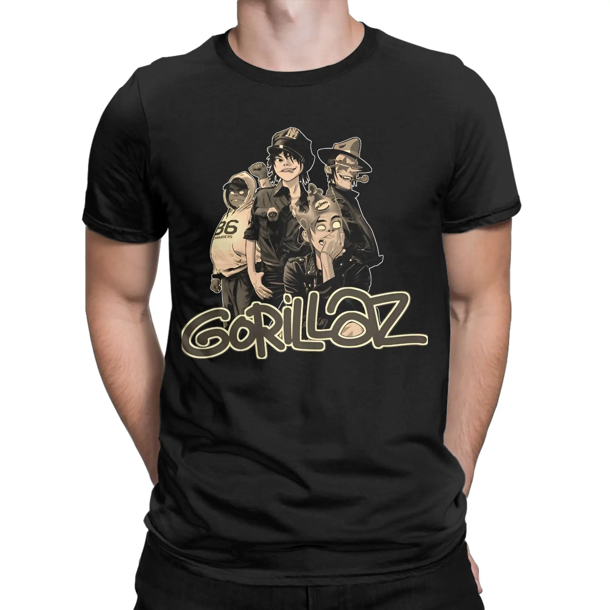 Cool Music Band Gorillazs  T Shirts Men Women 100% Cotton for Male T-Shirt Round Collar  Tees Short Sleeve Clothing Plus Size