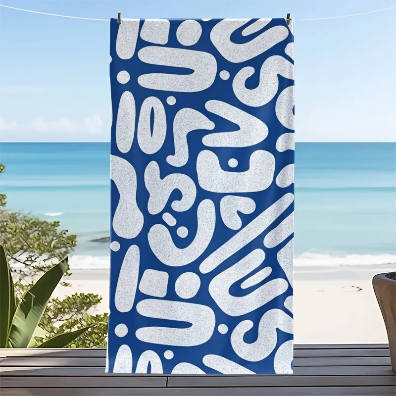 Organic Blob Pattern Beach Towel Abstract Fluid Shapes Navy & White Modern Art for Teen Room or Gym Bag